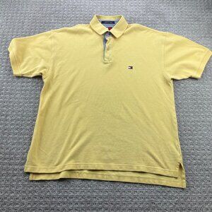 Vintage 90s Tommy Hilfiger Polo Shirt Men Large L Yellow Preppy Box Logo 1990s